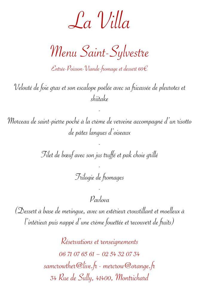 Menu au La Villa restaurant, Montrichard