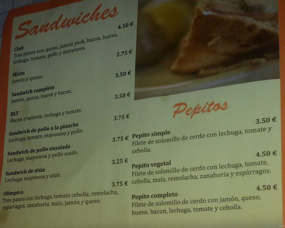 Carta de Restaurante Pizza & Pasta, Rota, Av. de la Diputación
