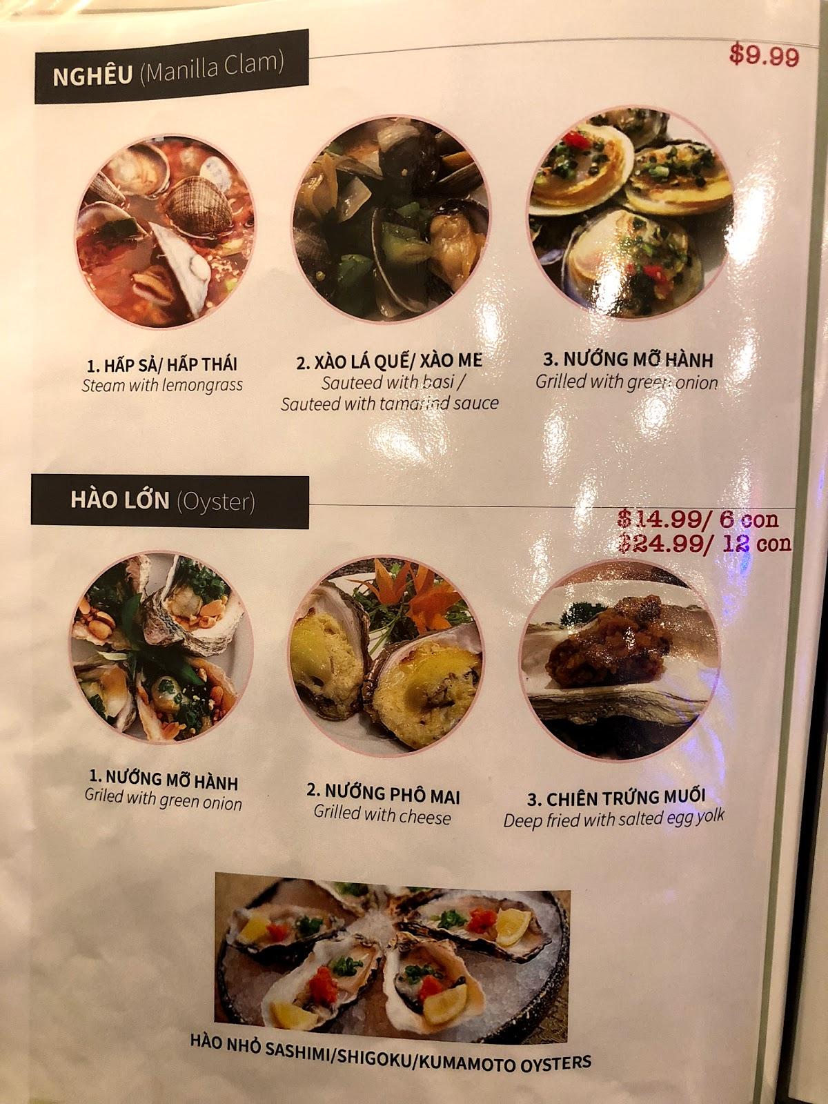 Menu at Tràm Chim Live King Crab restaurant, Westminster, Beach Blvd A