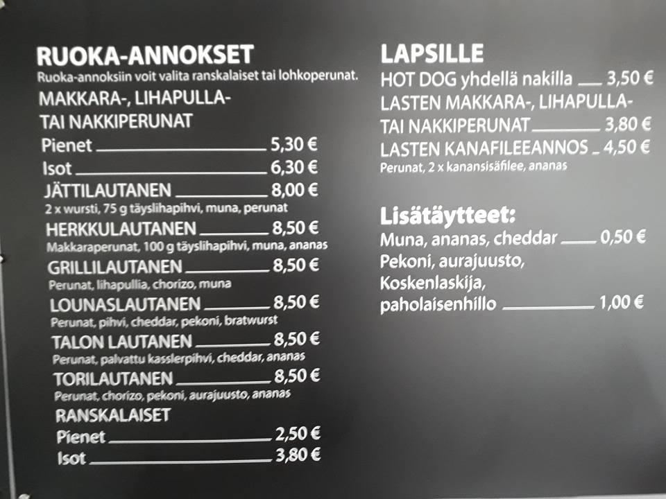 Menu at Tammelantorin Herkkugrilli restaurant, Tampere, Pinninkatu