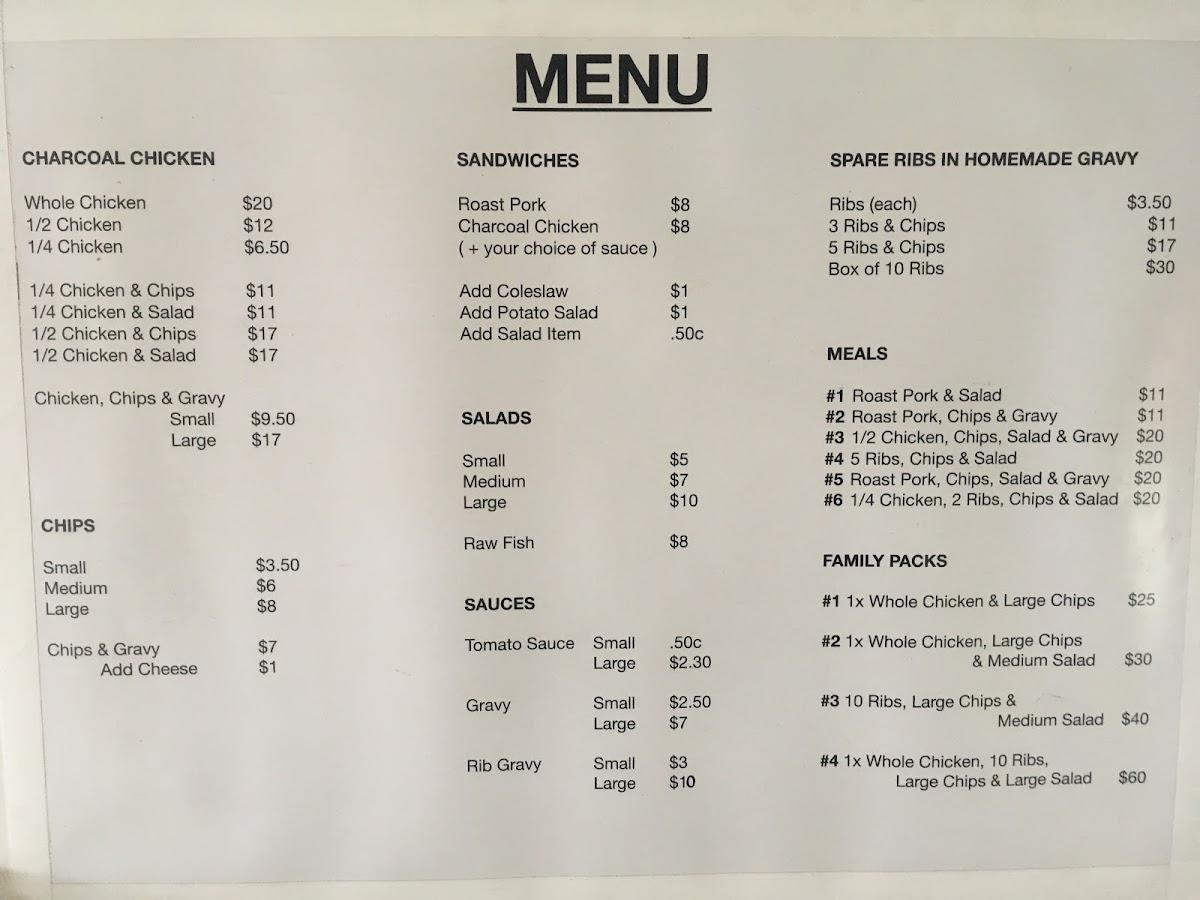 Menu at Charcoal Chicken restaurant, Gisborne