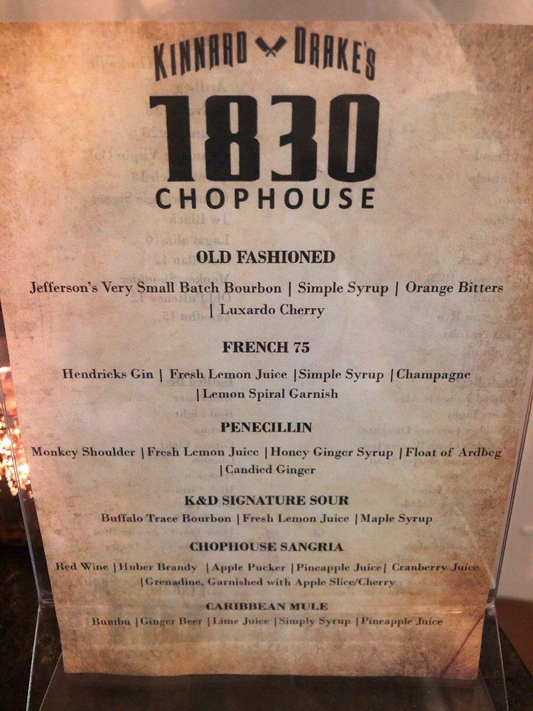 Menu at 1830 Chophouse steakhouse, Lebanon
