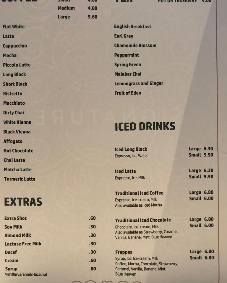 Menu at Signature Cafe Coomera Westfield, Coomera