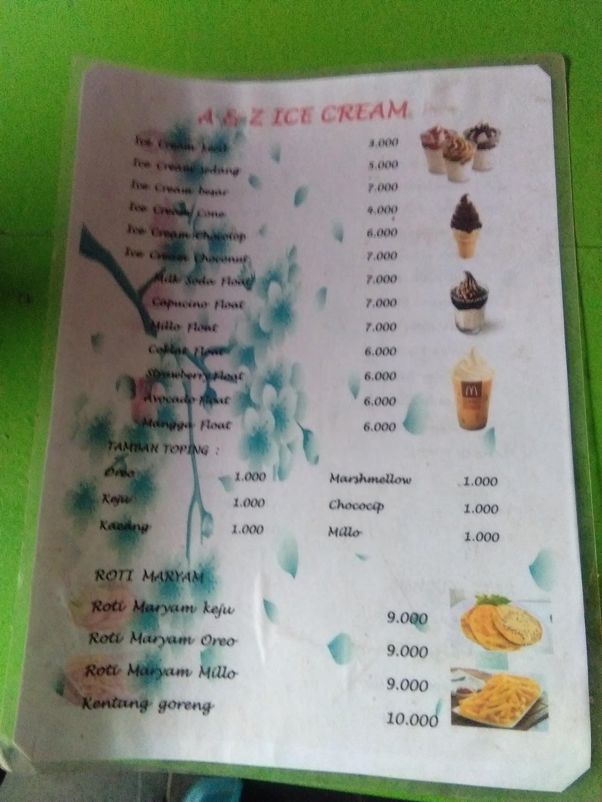 Menu at A&Z Ice Cream cafe, Talagawetan
