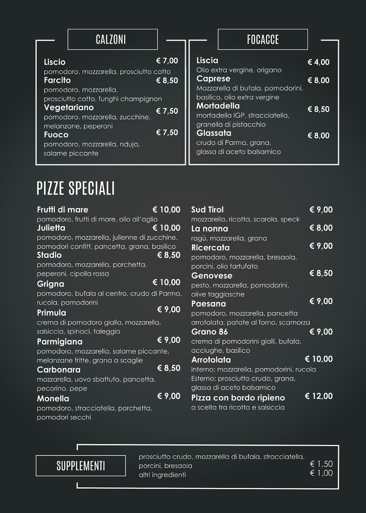 Menu at Circolo 86 restaurant, Osnago