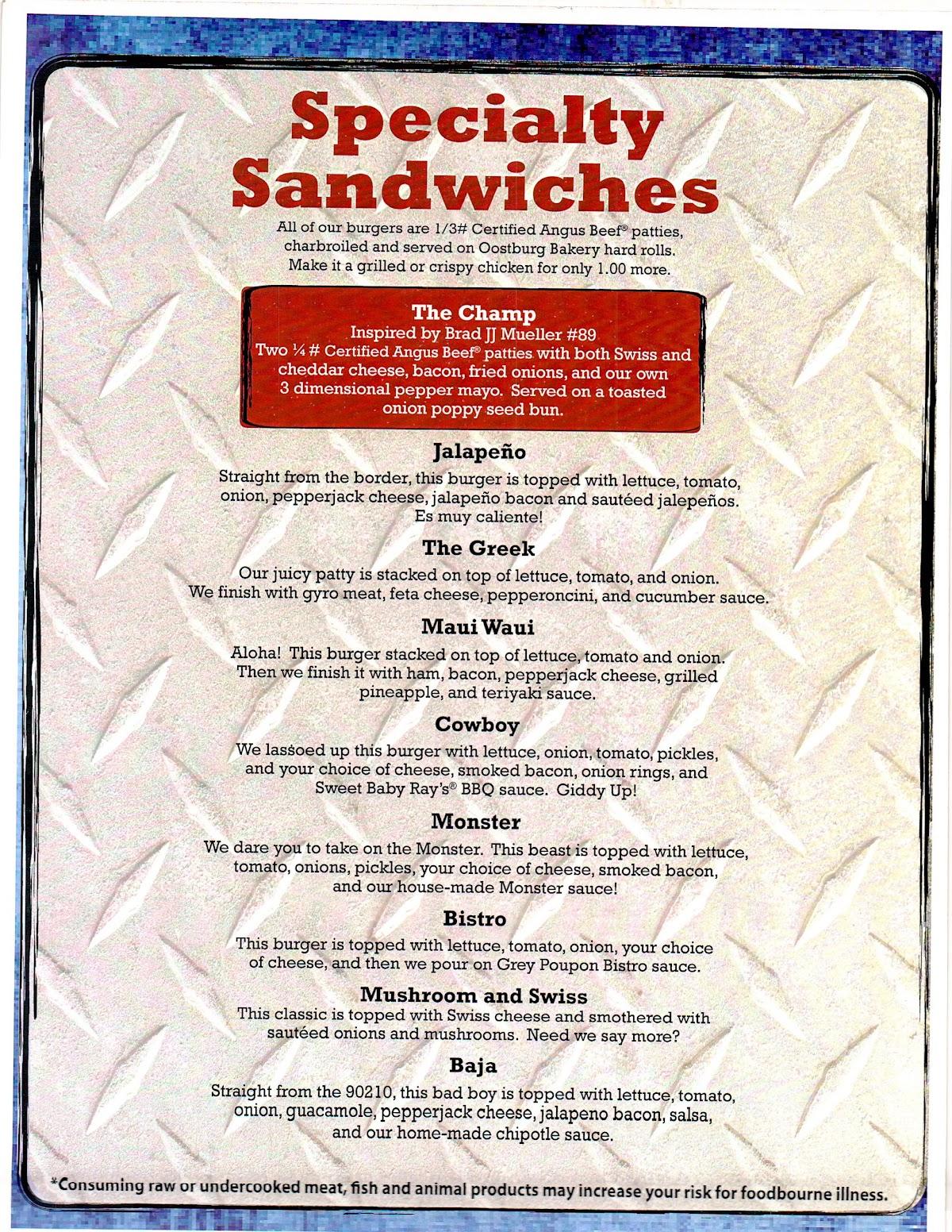 Menu at Greg's Tap pub & bar, Adell