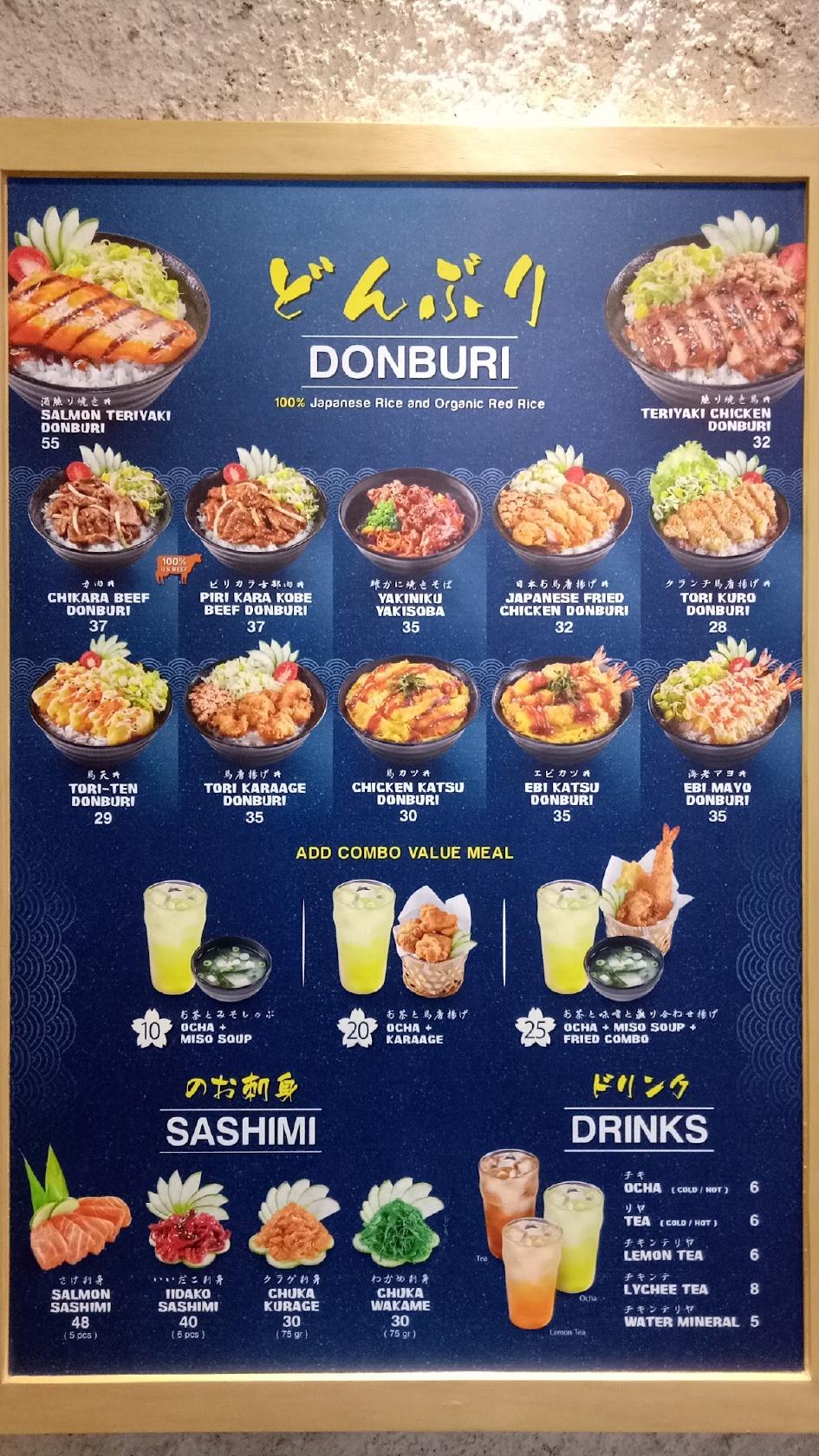 Menu at Hachiban restaurant, Surabaya