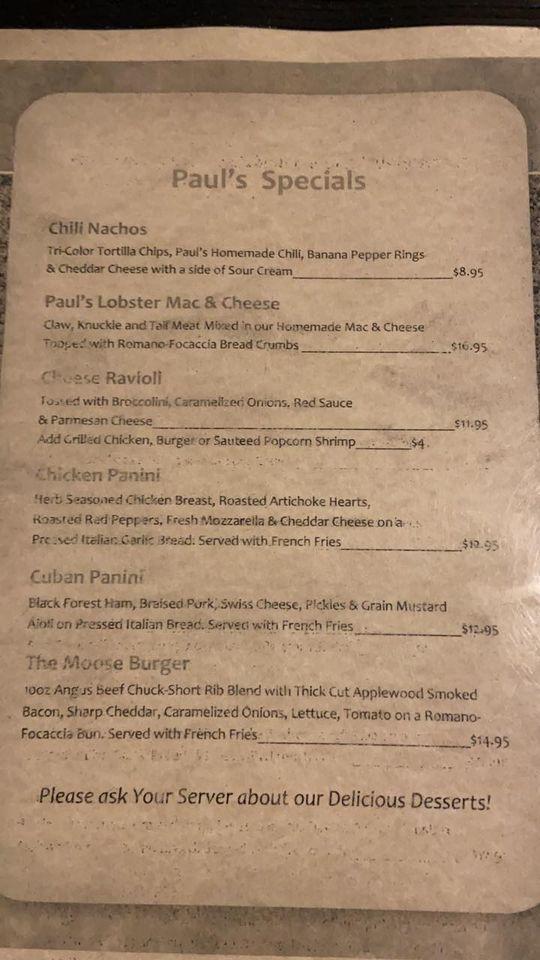 Menu at Paul's Pizza & Seafood pizzeria, Falmouth