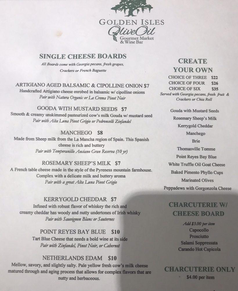 Menu at Golden Isles Olive Oil Gourmet Market & Wine Bar, Saint Simons