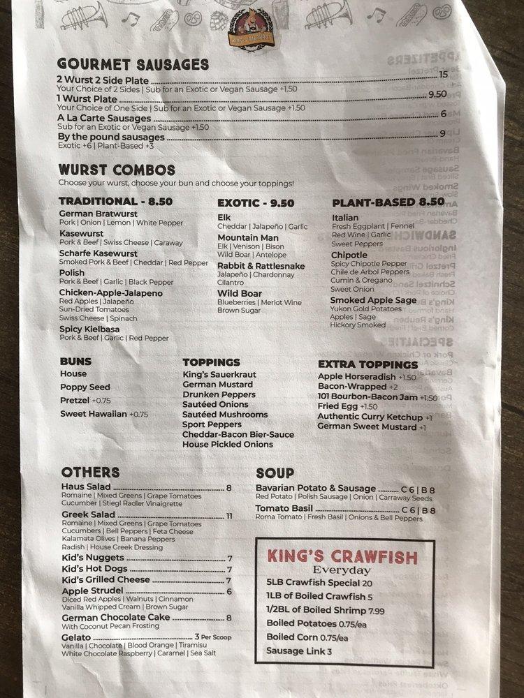 Menu at King’s BierHaus pub & bar, League City