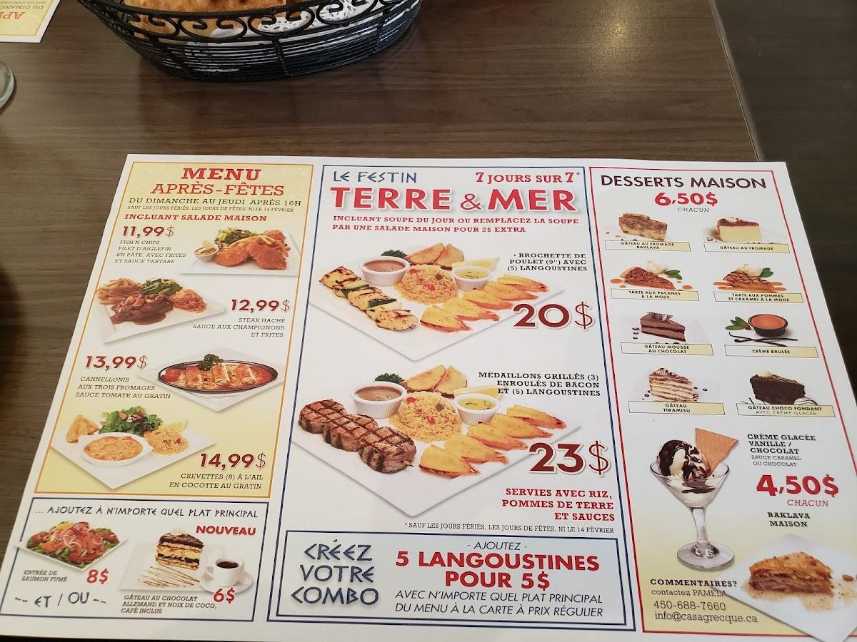 Menu au Casa Grecque restaurant, Gatineau, 85 Rue Bellehumeur