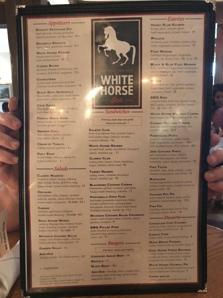 Menu at White Horse Inn restaurant, Metamora