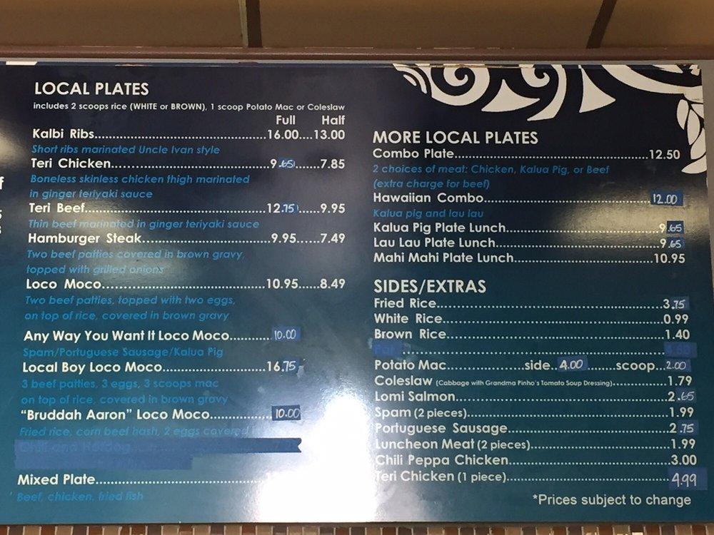 Menu at Da Hawaiian Kitchen restaurant, Huntington Beach