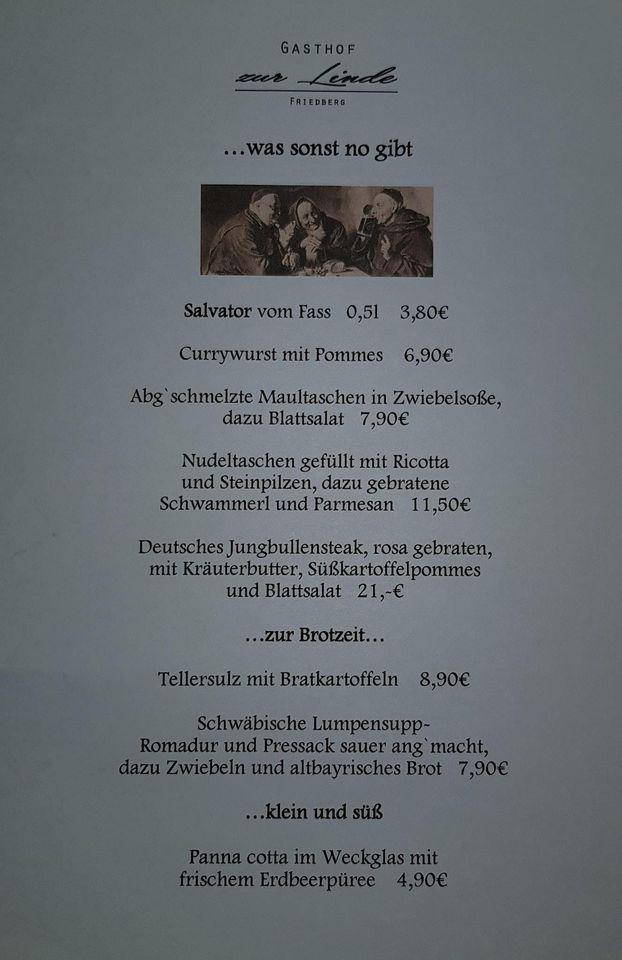 Speisekarte Von Gasthof Zur Linde - Friedberg Restaurant, Friedberg