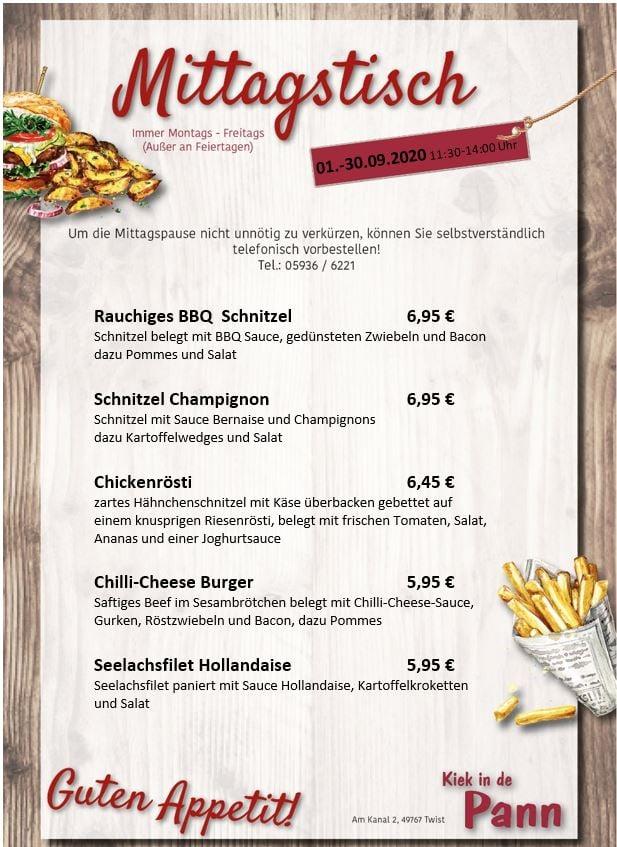 Speisekarte von Kiek in de Pann Twist fast Food, Twist