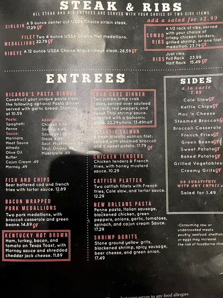 Menu at Ricardo's Grill & Pub, Versailles