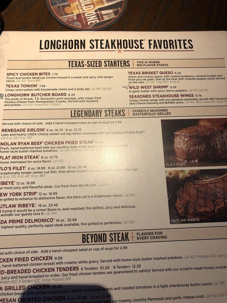 Menu at LongHorn Steakhouse, Waco