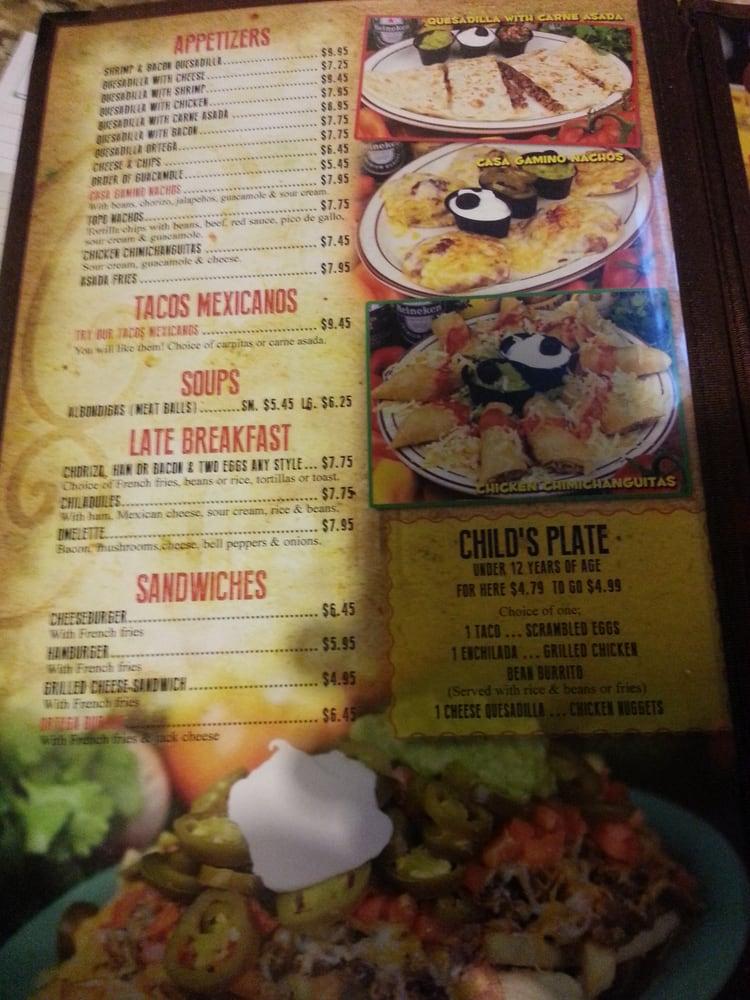 Menu at Casa Gamino restaurant, Paramount, Alondra Blvd