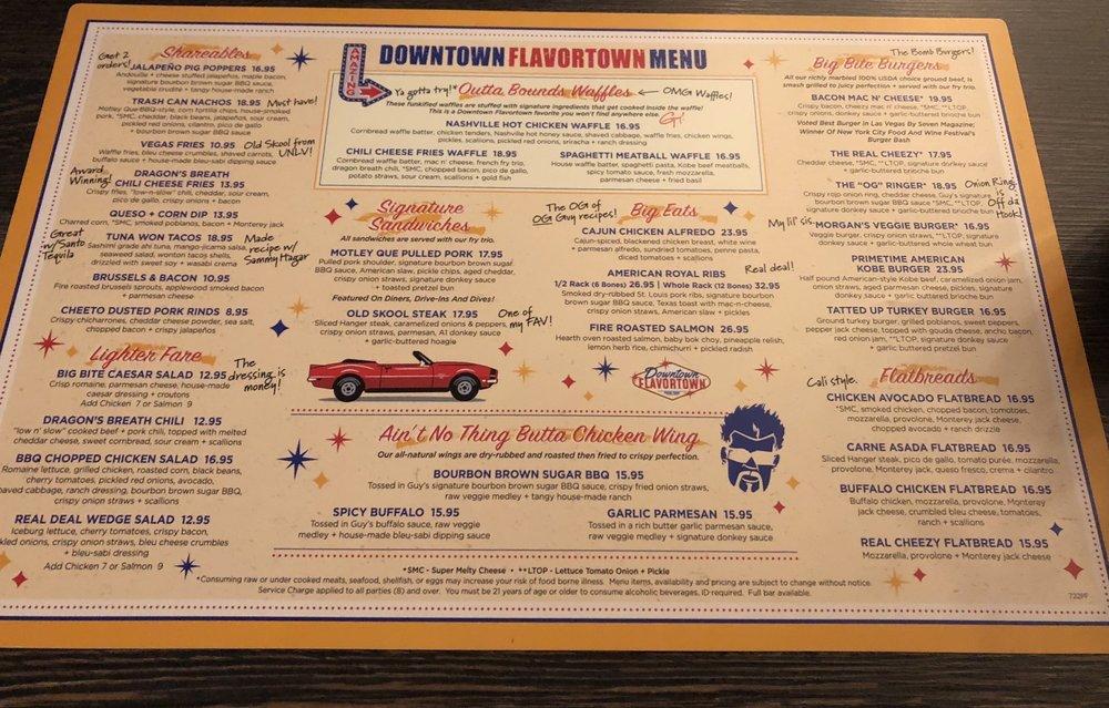 Menu at Downtown Flavortown restaurant, Pigeon