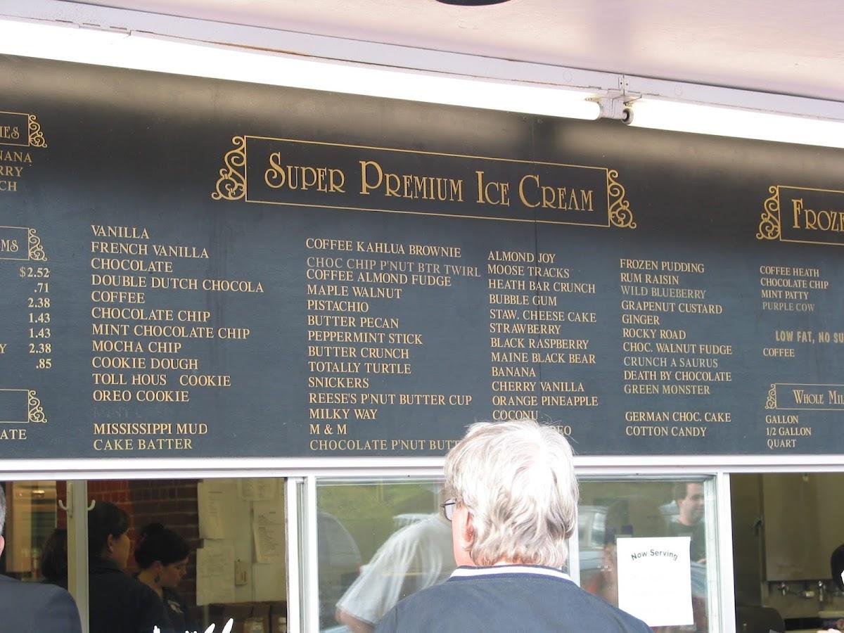 Menu at Richardson's Ice Cream, Reading