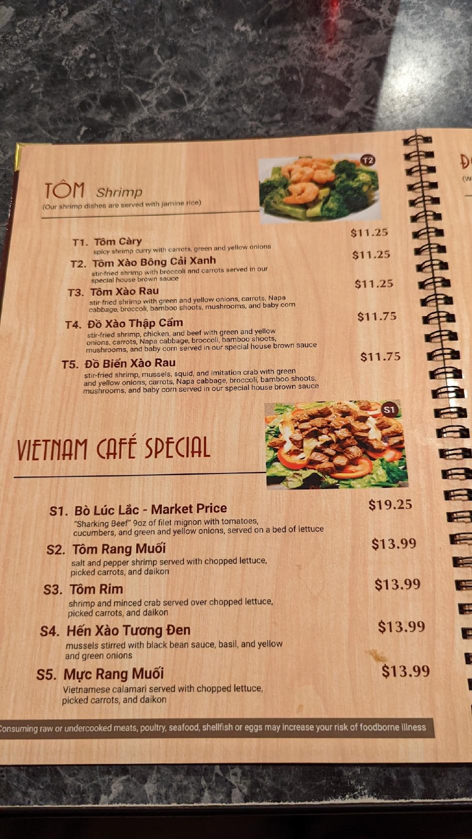 Menu at Vietnam Cafe, Kansas City, 522 Campbell St