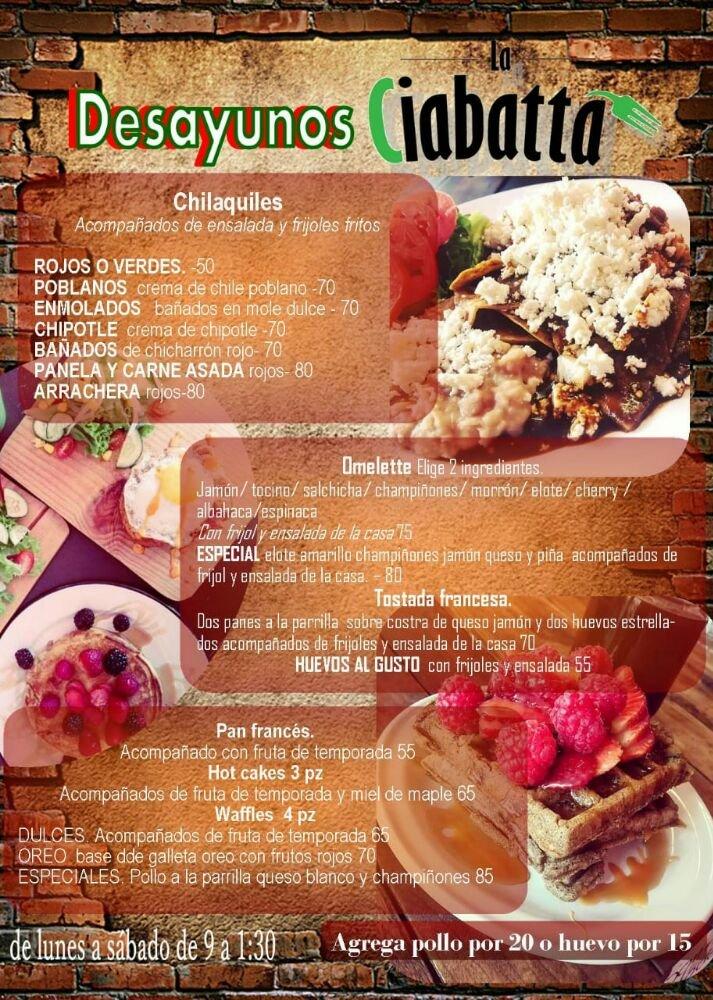 Menu at La Ciabatta Buffet Italiano restaurant, Guadalajara, C. Rayón 300