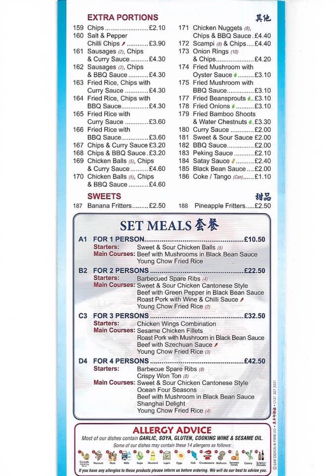 Menu at Ocean Chinese Takeaway restaurant, StokeonTrent, 1 Uttoxeter Rd