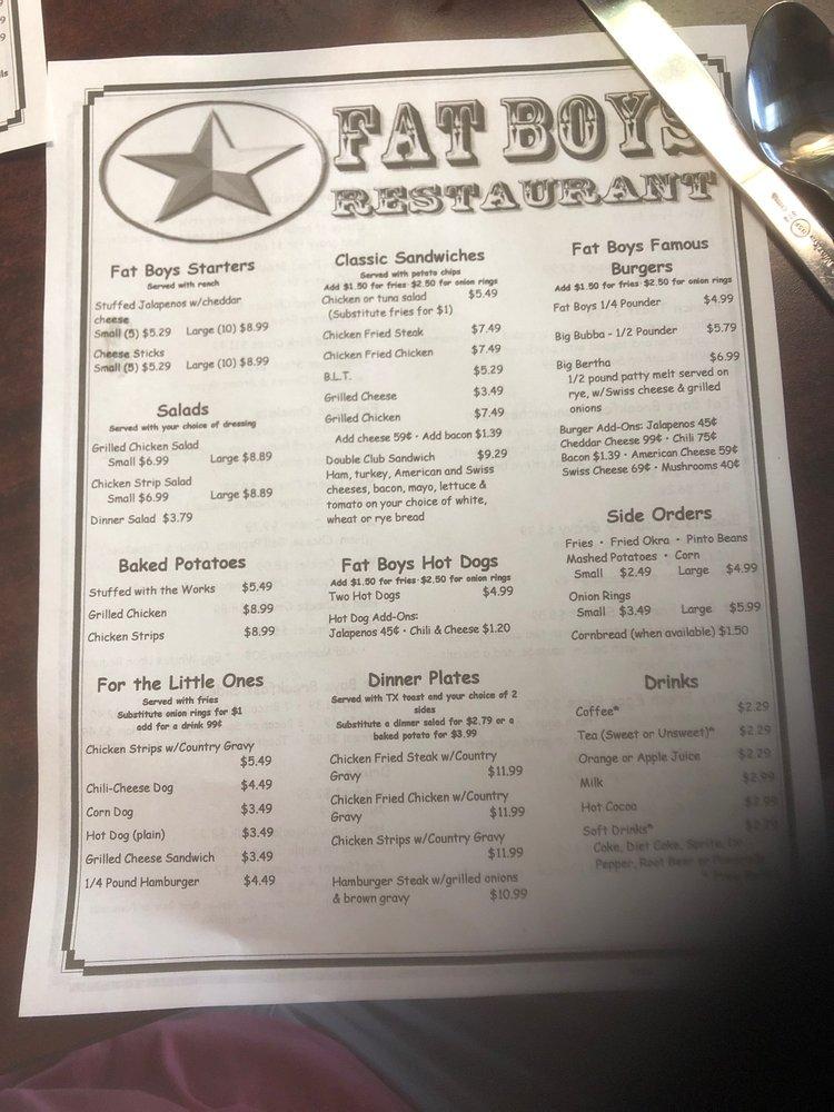 Menu at Fat Boy's Restaurant, New Caney