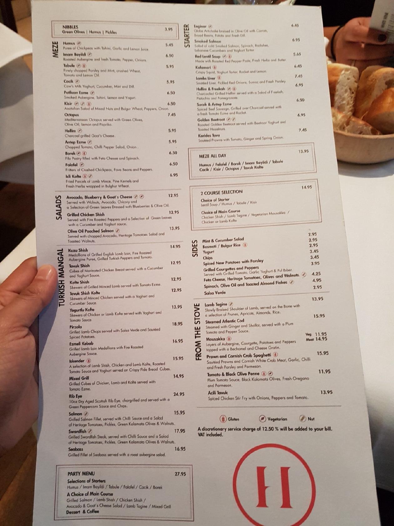Menu at HAZ St Paul's restaurant, London, 34 Foster Ln