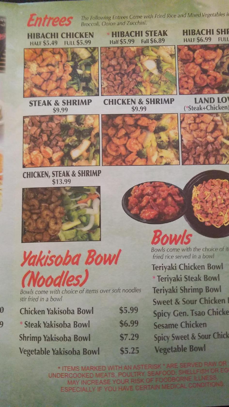 Carta del restaurante Hibachi Express, Americus