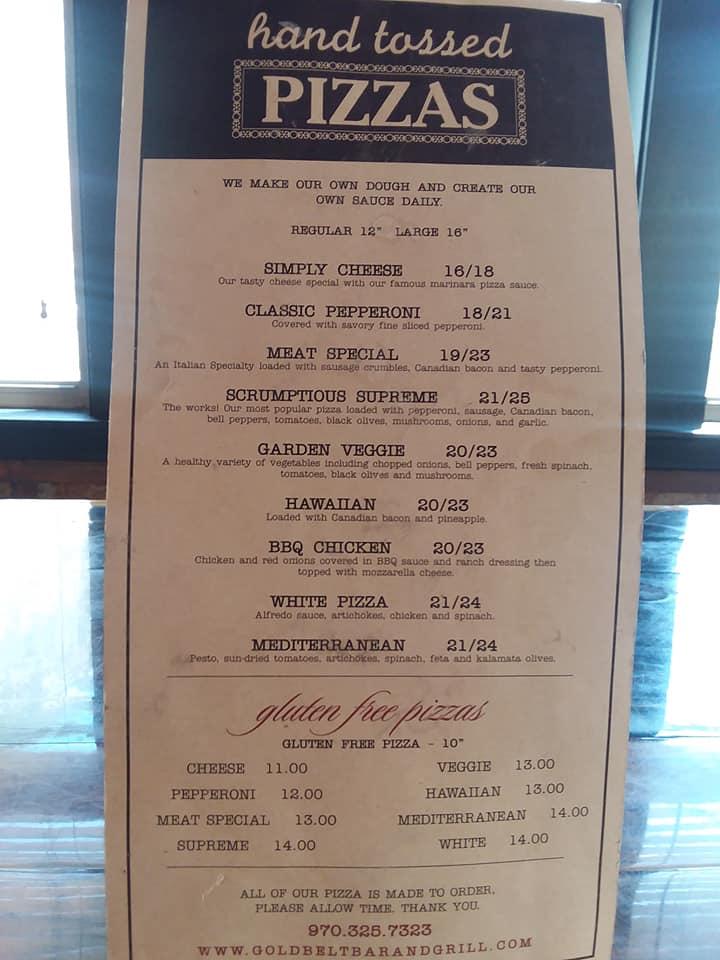 Carta de Gold Belt Bar & Grill, Ouray