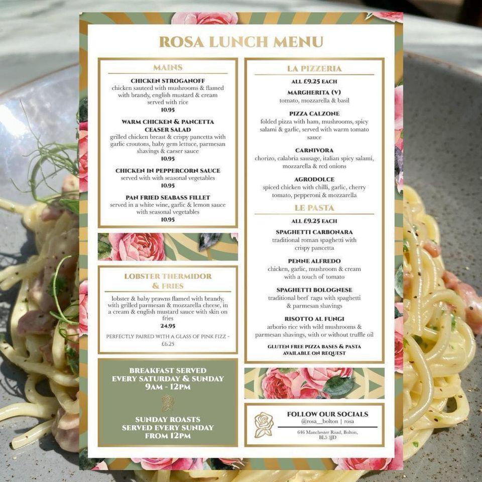 Menu at Rosa Restaurant Bolton, Bolton