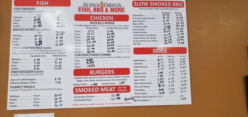 Menu at Alpha Omega Fish BBQ More USA