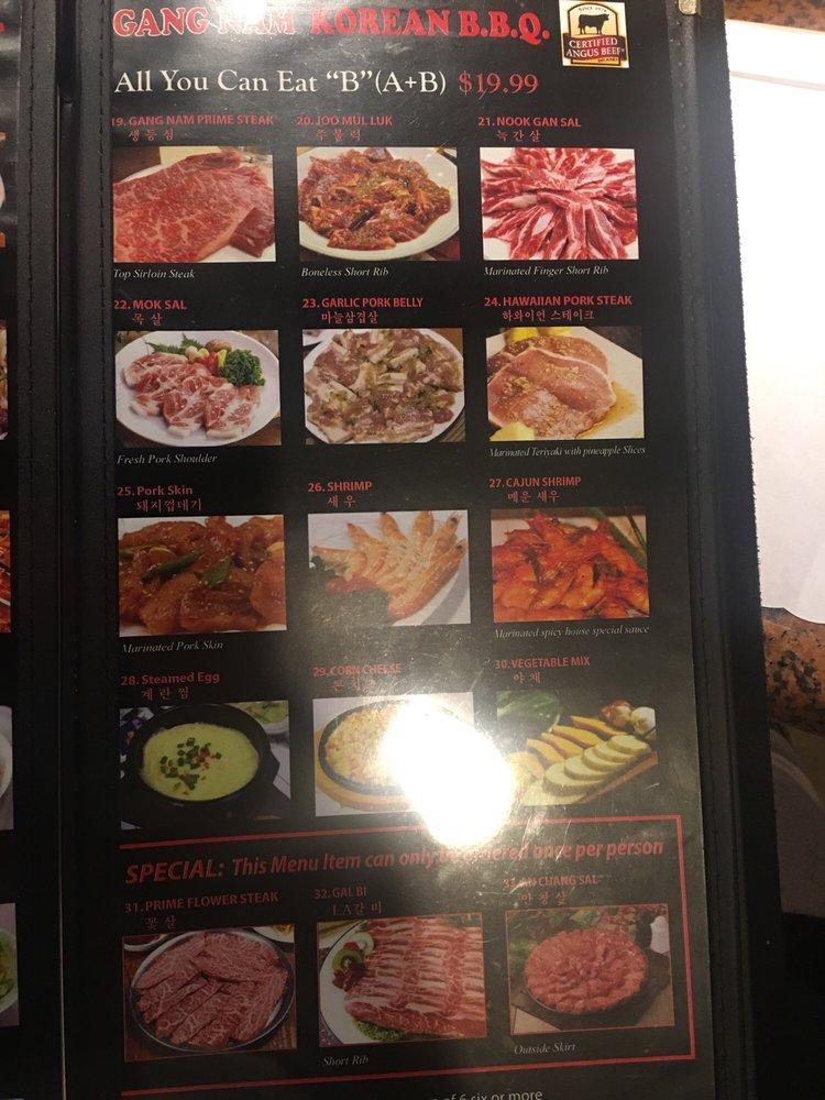 Menu at Gangnam Korean BBQ, Lakewood