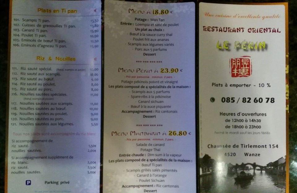 Speisekarte von Le Pékin., Wanze