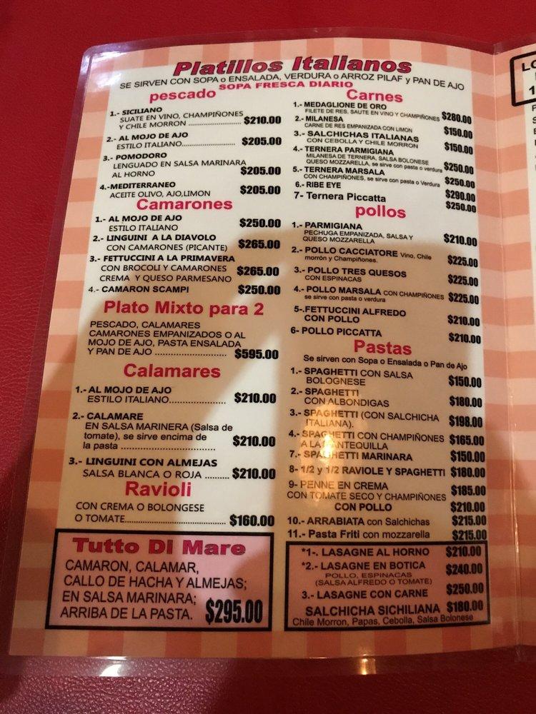 Menu at Vittorio's Italian Restaurant, Tijuana, Av. Revolución 1691