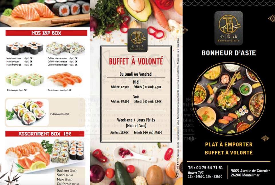 Menu au Le Bonheur d'Asie restaurant, Montélimar