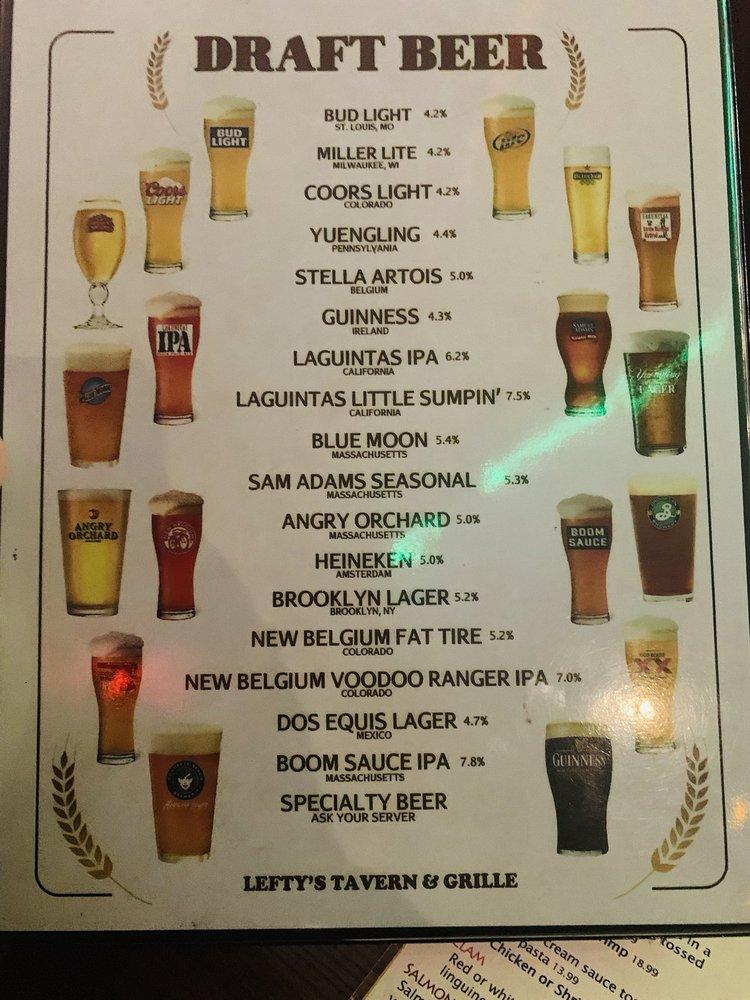 Menu at Lefty's Tavern & Grill pub & bar, Coral Springs