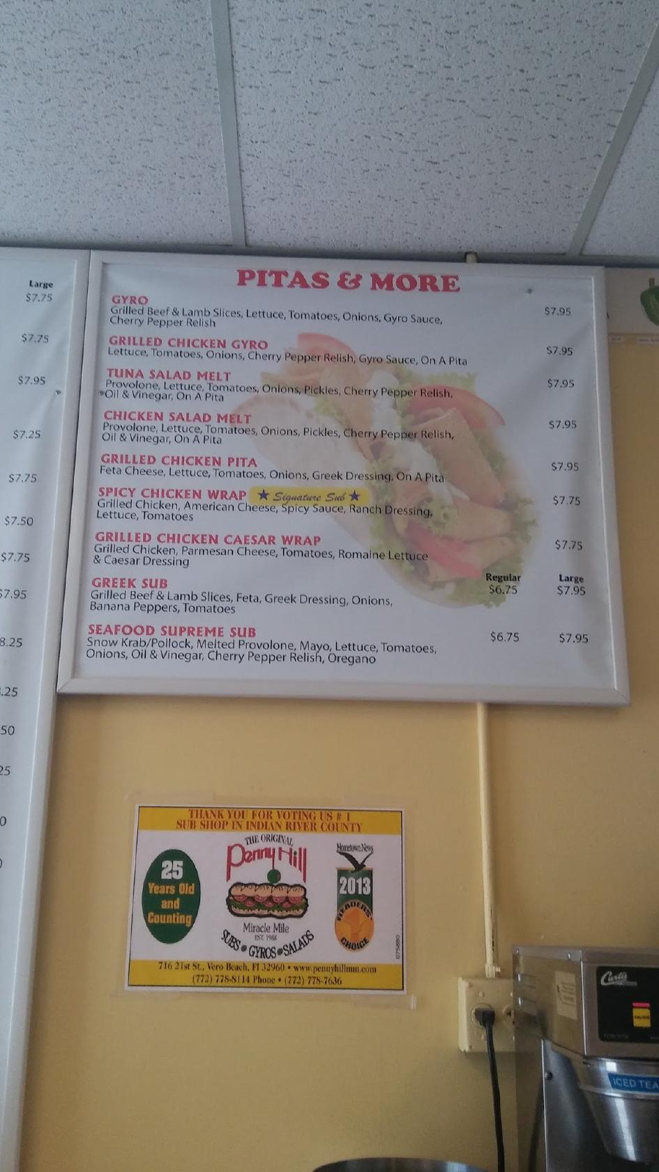Menu at Penny Hill Subs, Vero Beach, 716 21st St