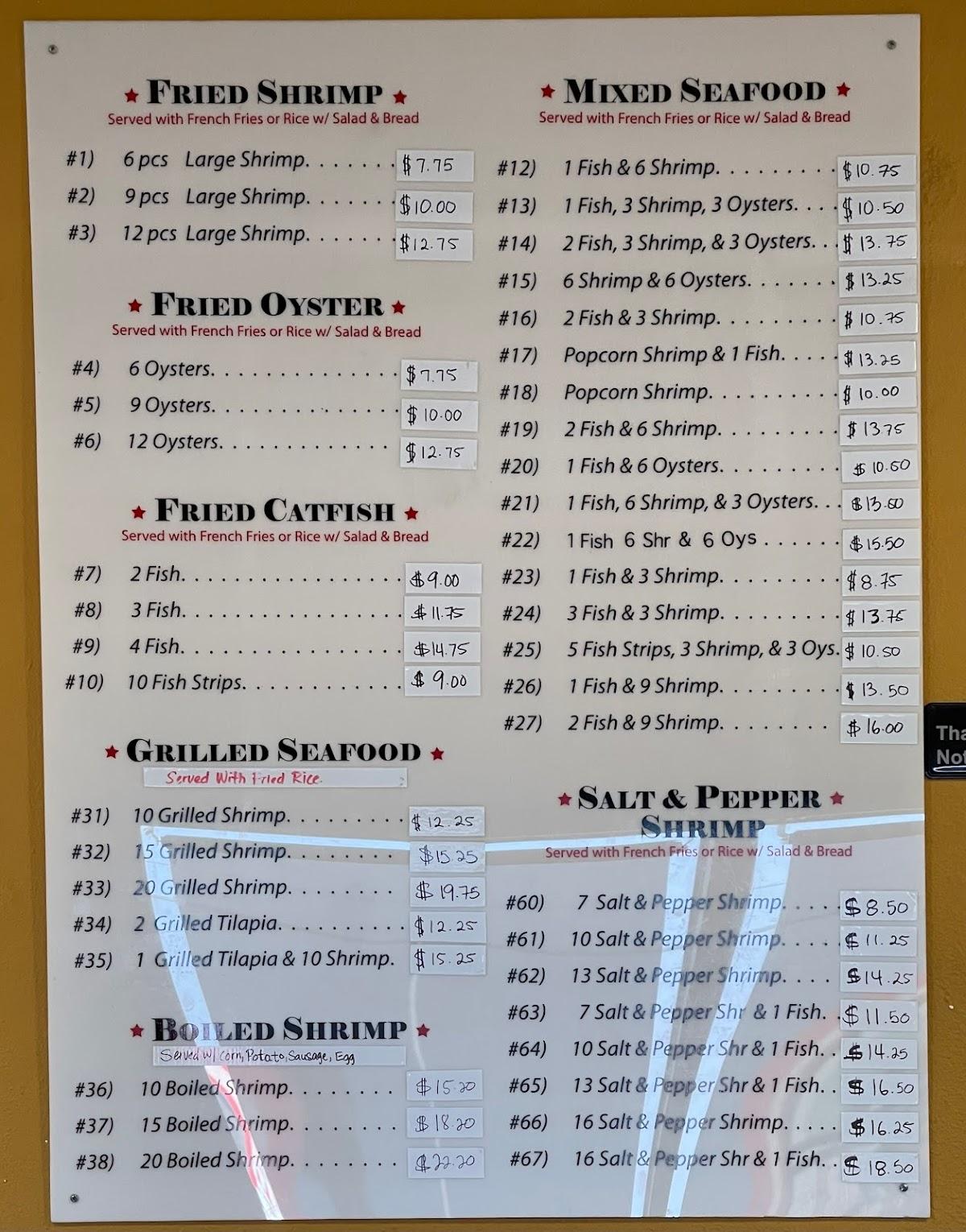 Menu at John s Seafood restaurant Beaumont