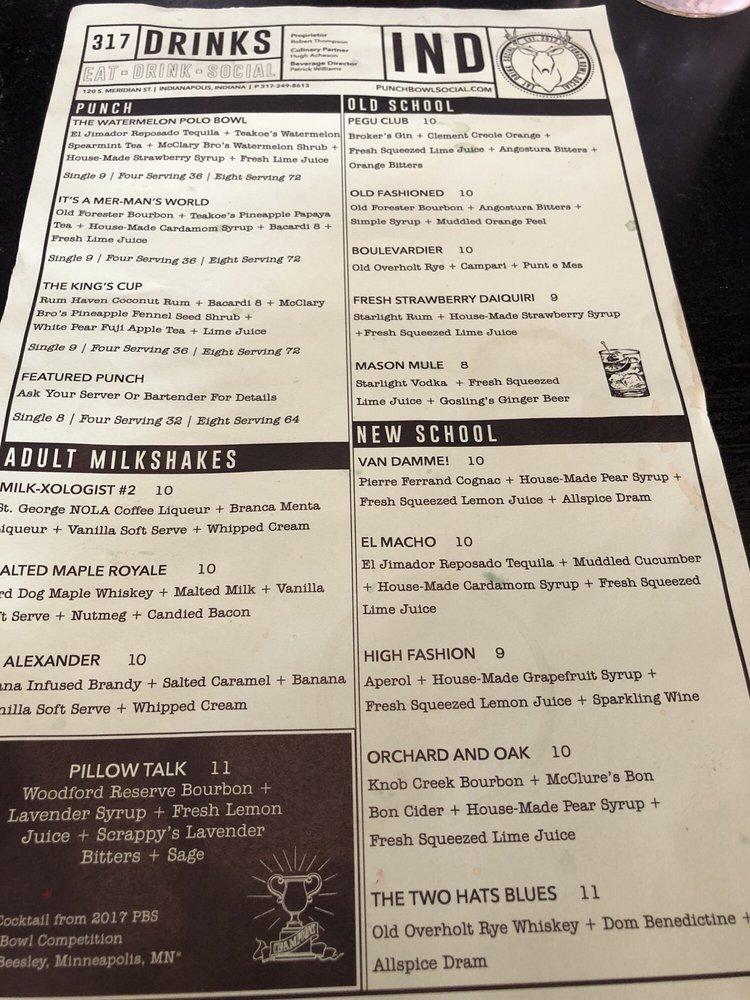 Menu at Punch Bowl Social Indianapolis pub & bar, Indianapolis, 120 S