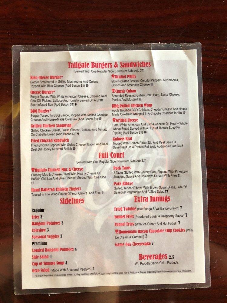 Menu at The Hangout Bar & Grill, Columbus
