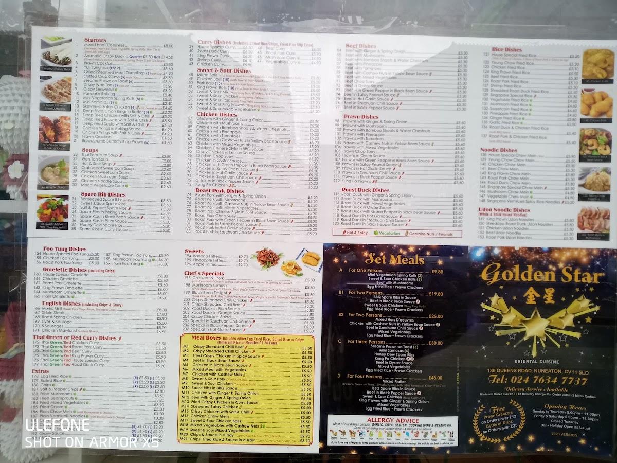 Menu At Golden Star Take Away Fast Food, Nuneaton