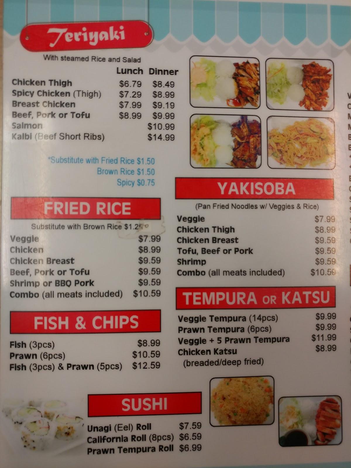 Menu at Kim's Teriyaki restaurant, Port Orchard