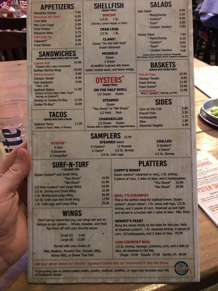 Menu at Shuckin' Shack Oyster Bar, Surf City
