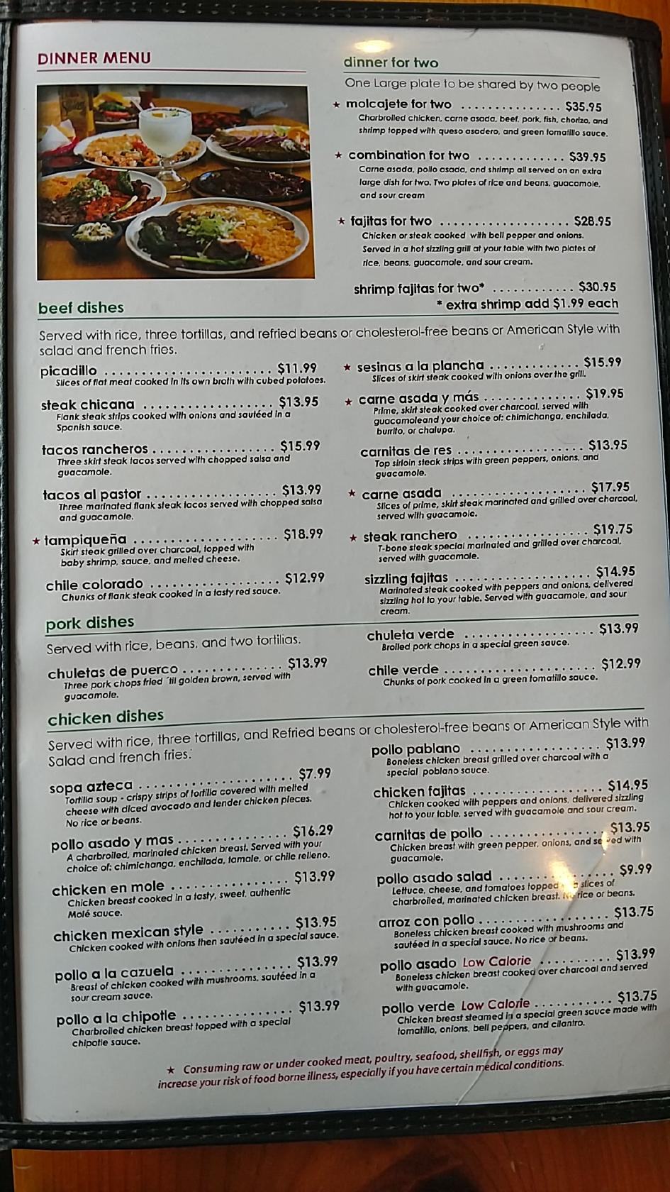 Menu at Tequila's Mexican Restaurant, Farmington
