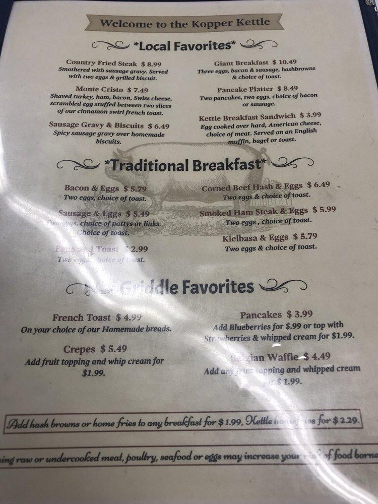 Menu at Kopper Kettle restaurant, Topsham