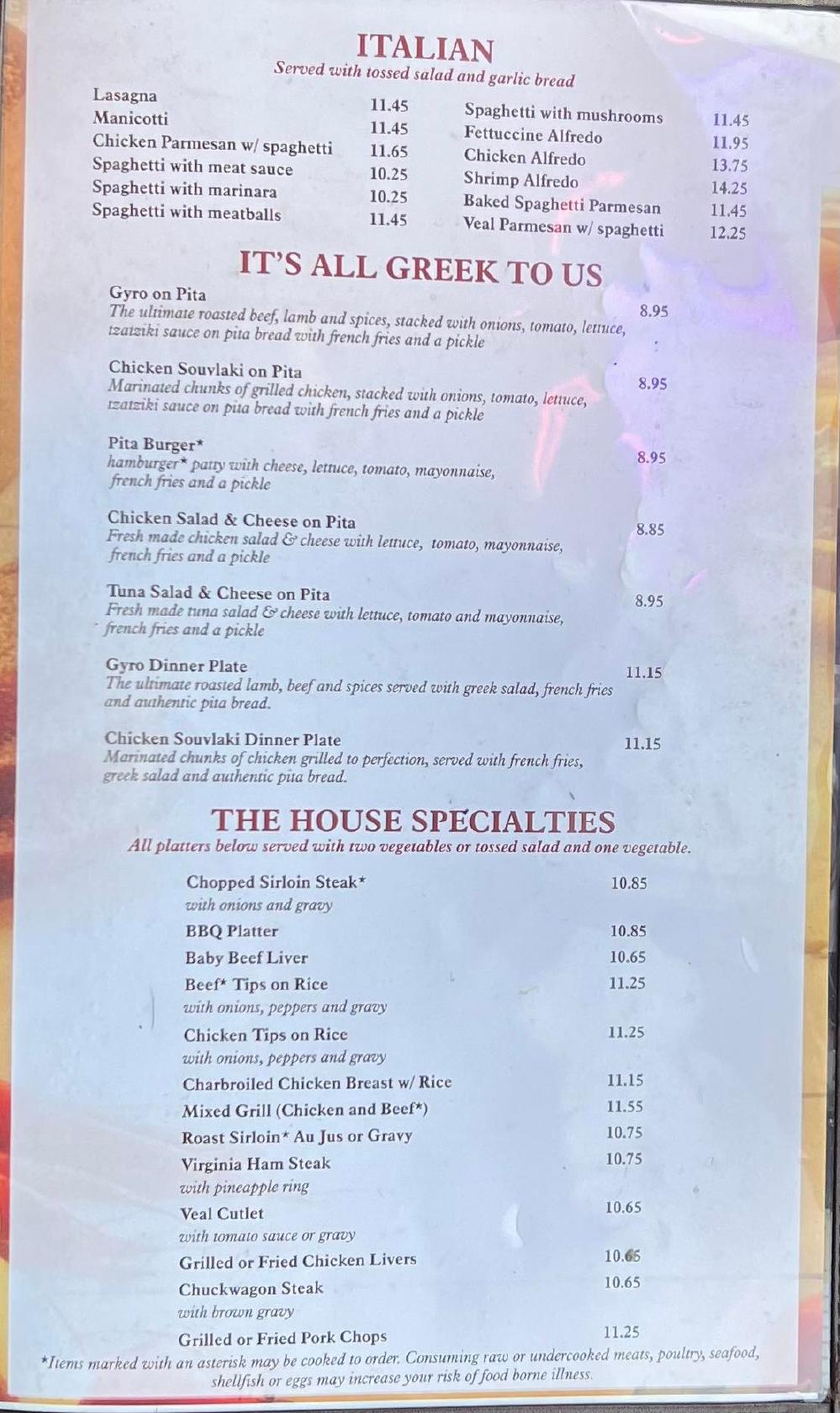 Menu at Rock Hill Diner restaurant, Rock Hill, Cherry Rd