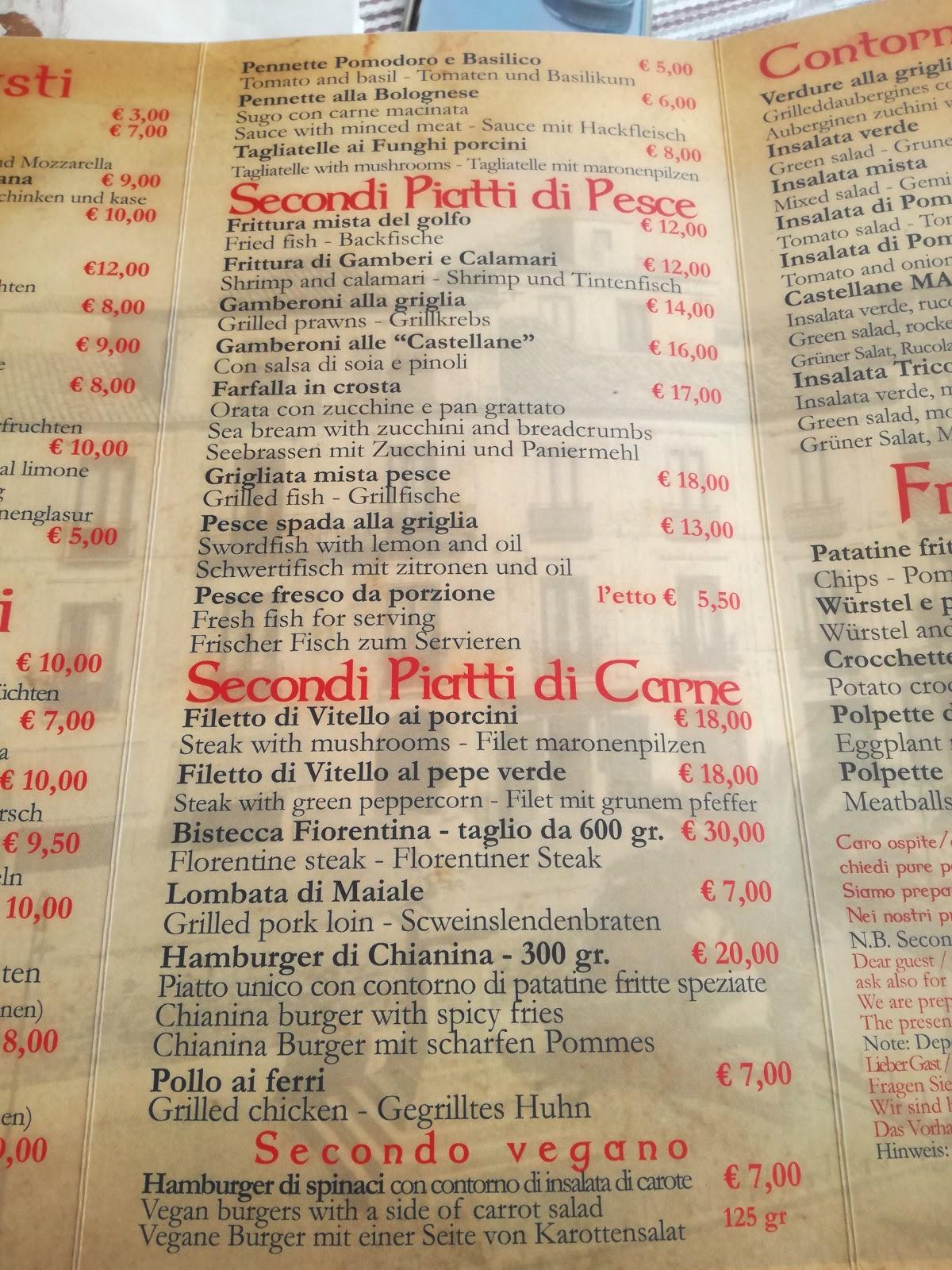 Menu di Le Castellane 