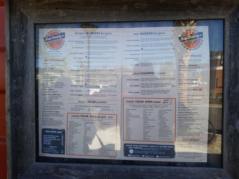Menu at Bad Daddy's Burger Bar, Summerville